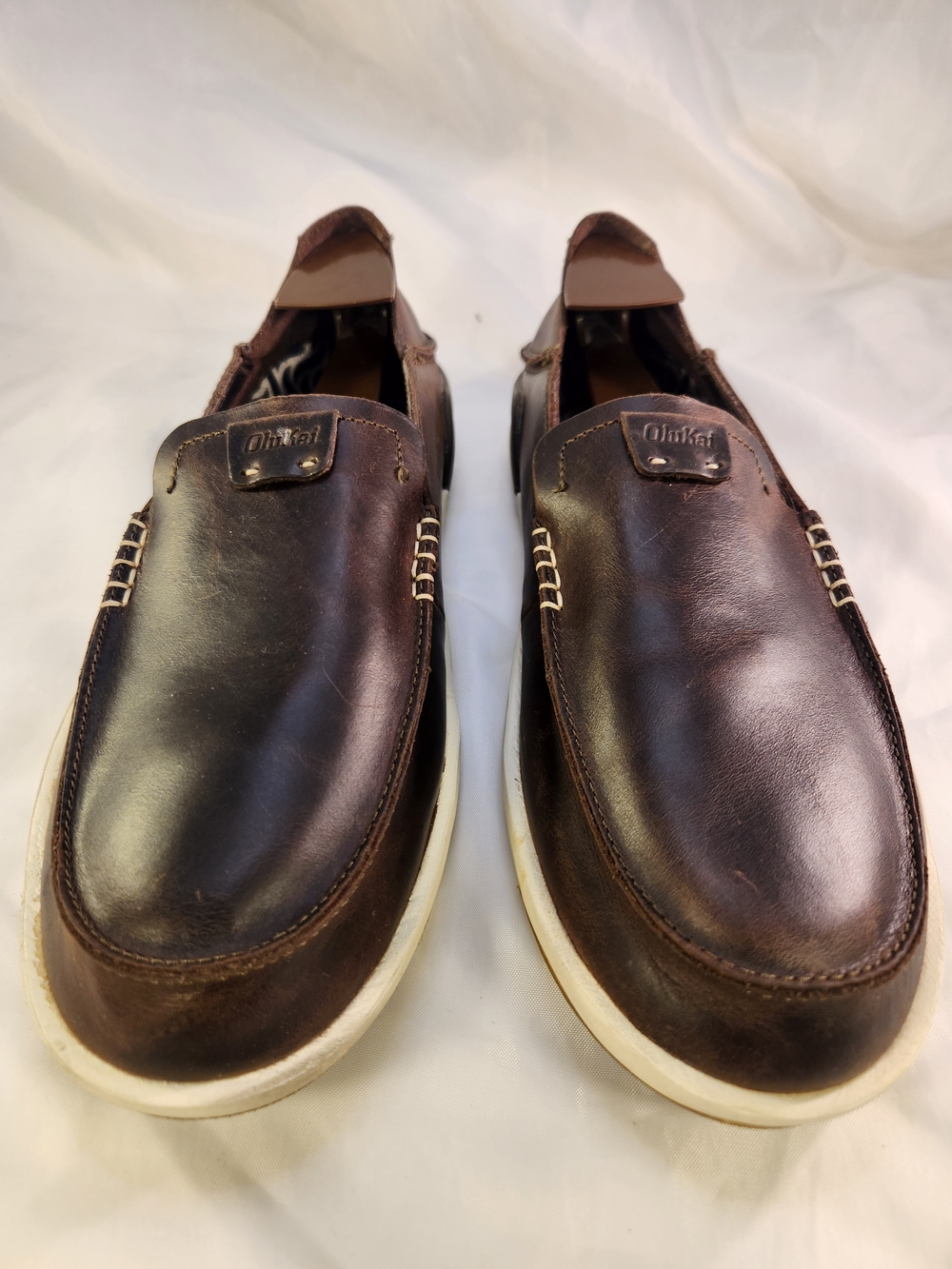 MINT OLUKAI  CONVERTIBLE KAKAHA BROWN LEATHER MEN LOAFERS CLOGS  SIZE 9.5/42.5